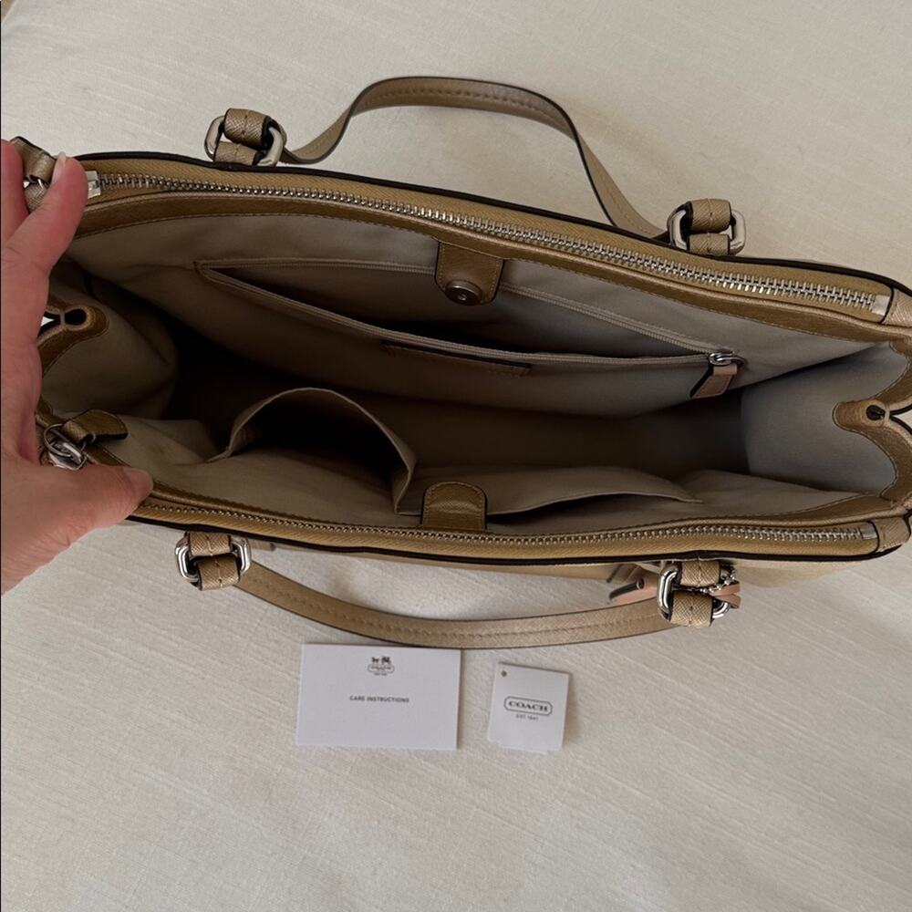 Vintage Y2K Coach Metallic Gold Saffiano Leather Tote Work Office - Picture 7 of 13